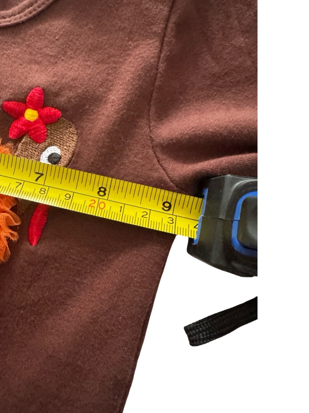 Boutique Thanksgiving Turkey Dress Top Brown Orange Applique Polka Dot XS - Picture 4 of 5